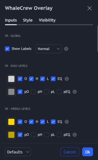 Overlay indicator inputs configuration