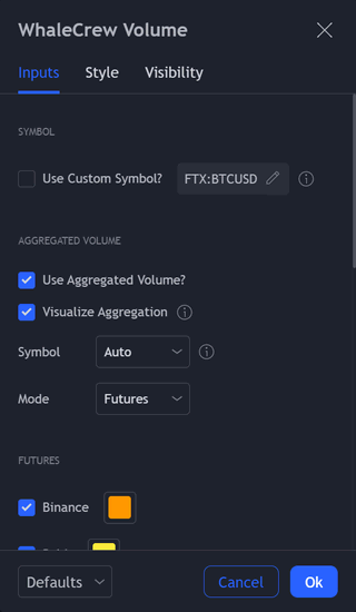 Volume indicator inputs configuration